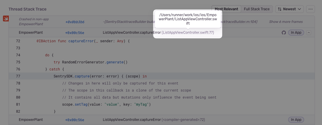 Highlighting where in the UI to find the file path for native stack traces